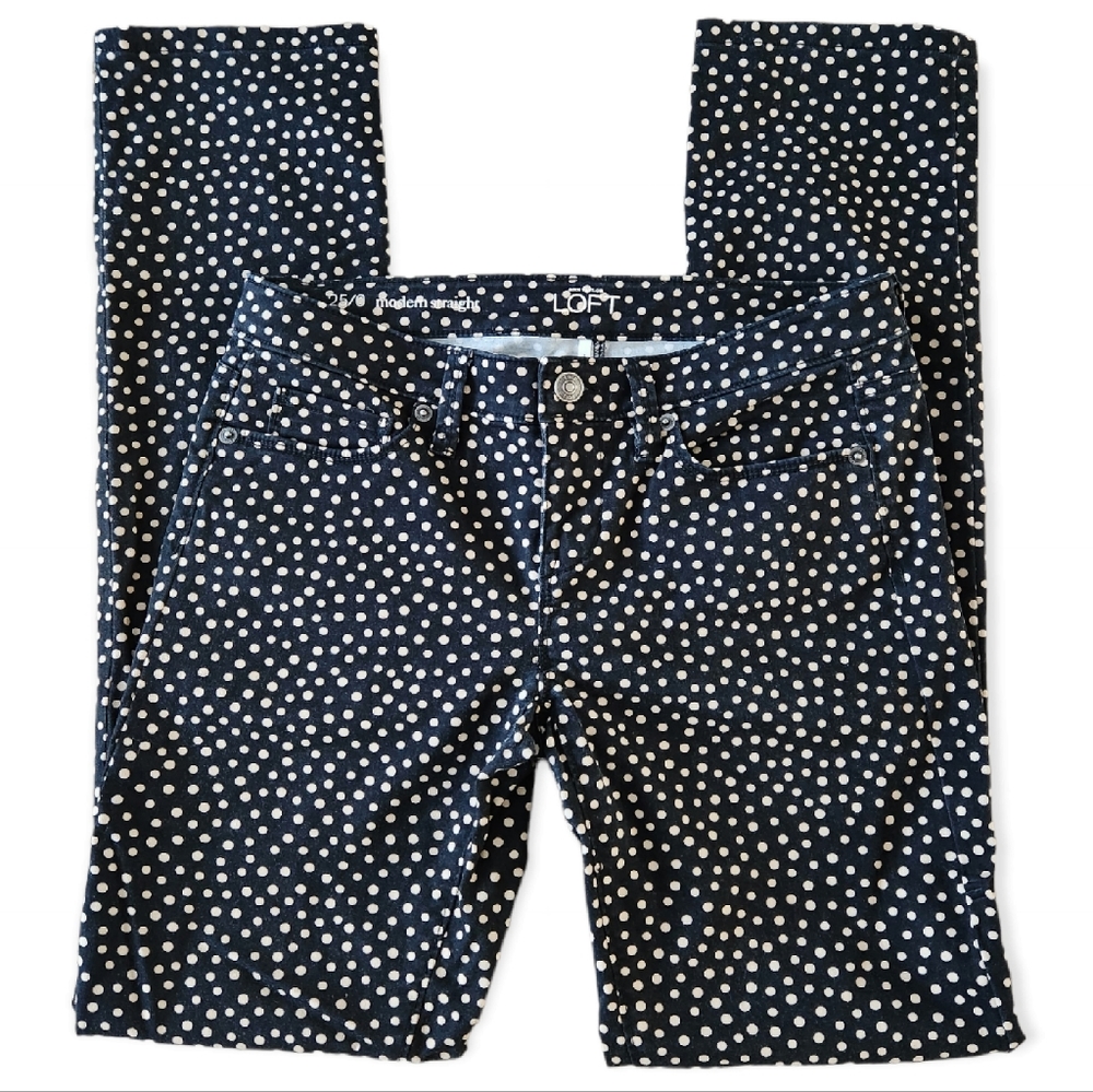Ann Taylor LOFT Modern Straight Black Polka Dot Jeans Pants